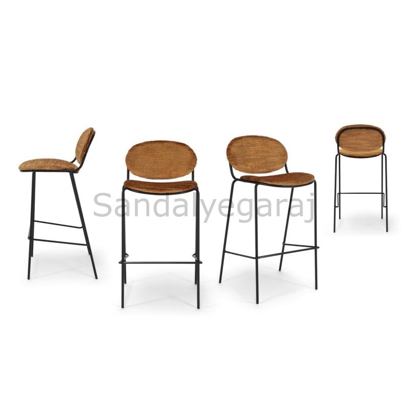 Oval Back Kadife İç Mekan Bar Sandalyesi